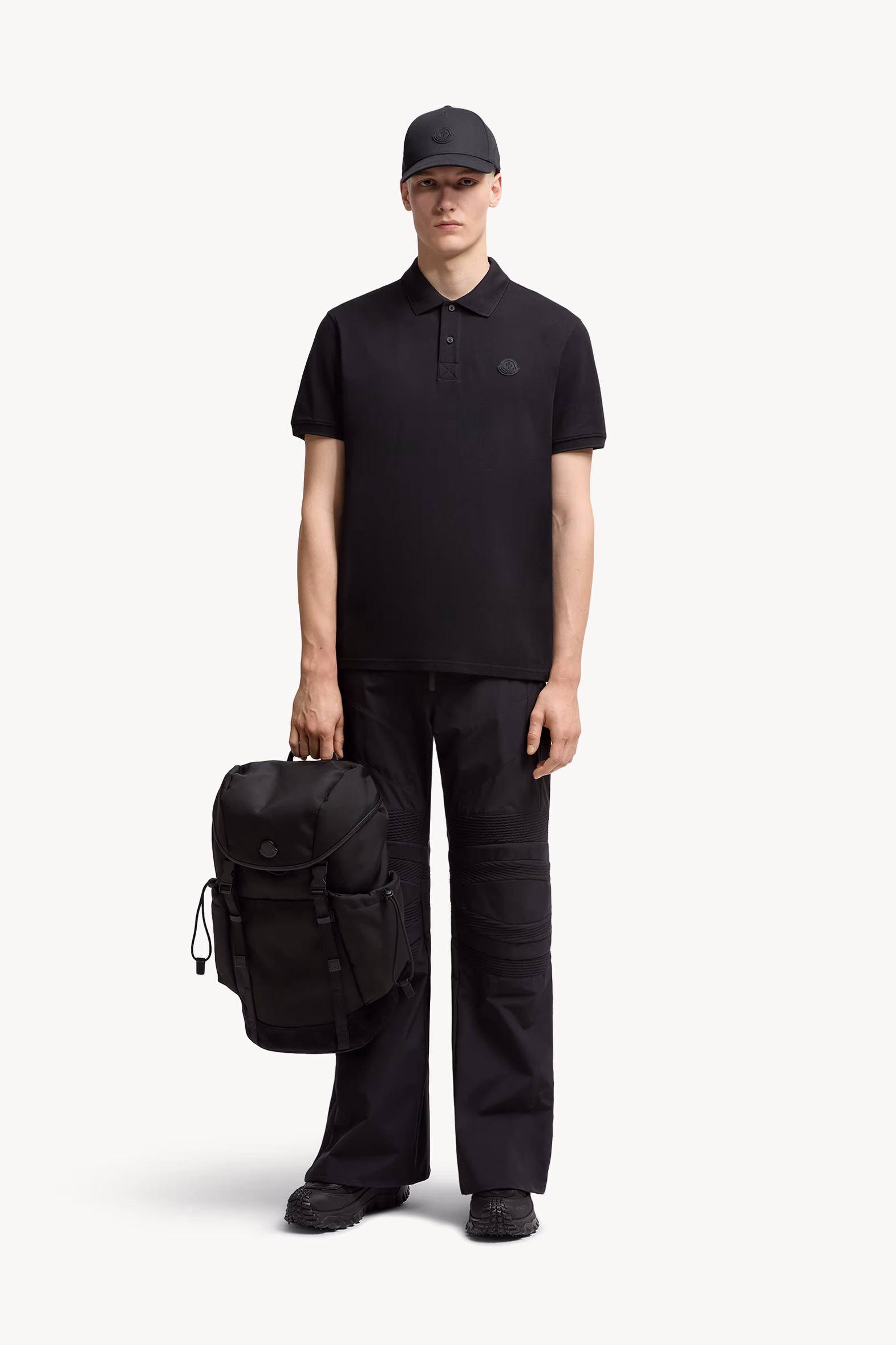 Logo Cotton Piquet Polo Shirt Men Black Moncler 0